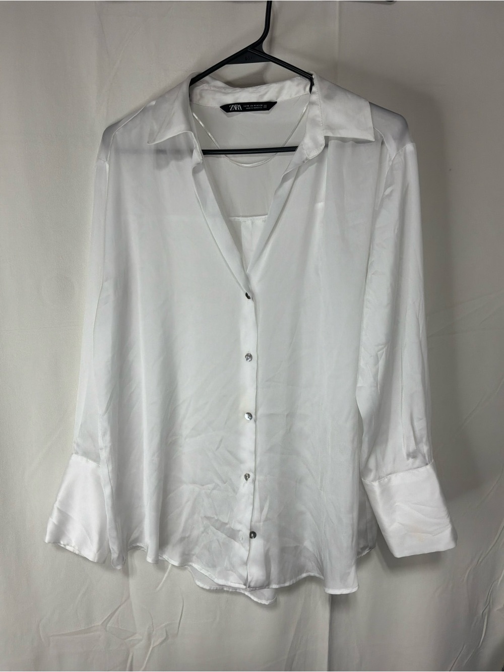 Zara woman White Satin Button-Down Shirt